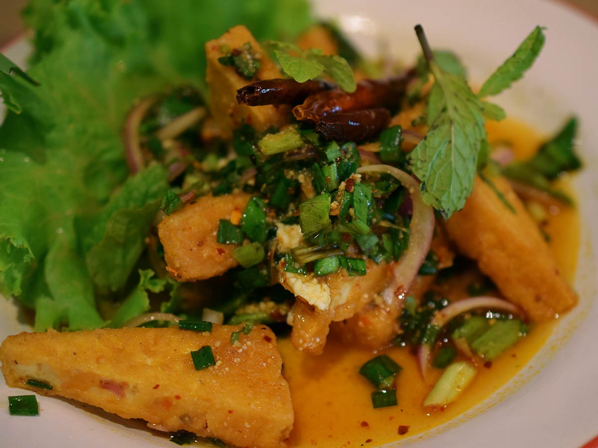 crispy tofu salad at lay lao in ari bangkok the food quest